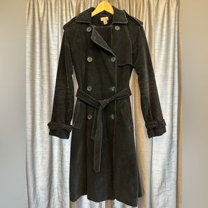 H&M 2004 Pre-owned Black Corduroy Belted Trench Coat Size 4
